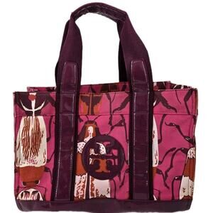 Rare Tory Burch Magenta Scarab Beetle Canvas Tote Large Shoulder Bag 2013 Line